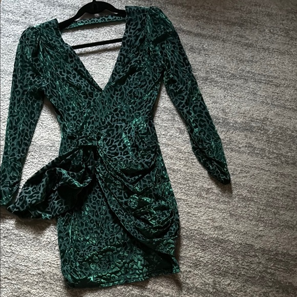 Elegant Green Leopard Print Dress - Picture 2 of 5